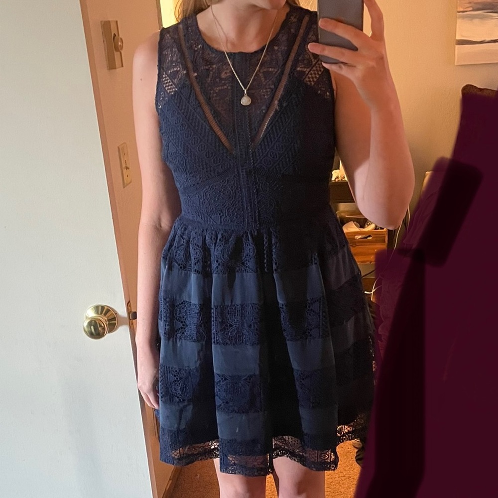 Anthropologie Navy Blue Lace Cocktail Dress